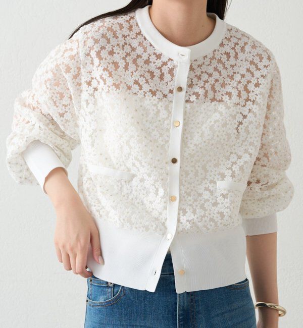  「コクーンスリーブフラワーカーデ」|ニット・セーター|オフホワイト