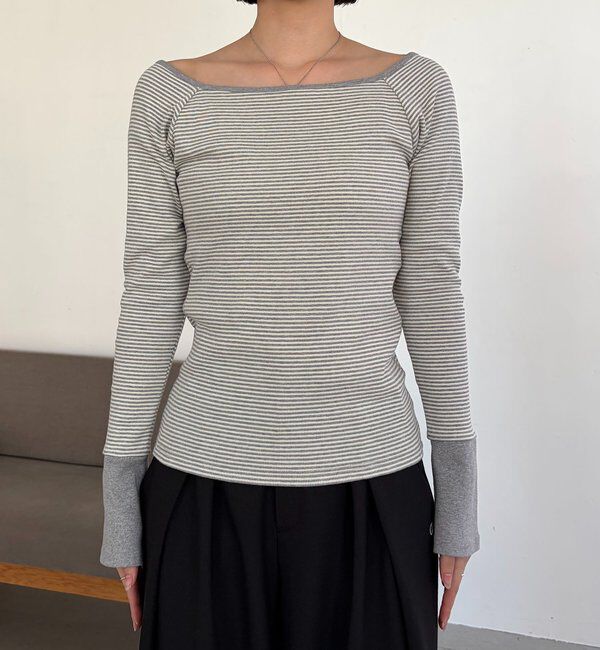  「ボーダー袖ボタンロンT」|Tシャツ・カットソー|