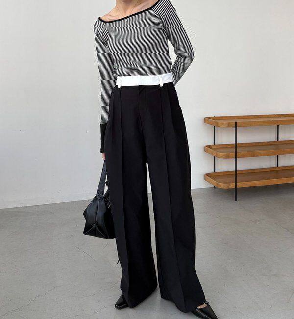  「ボーダー袖ボタンロンT」|Tシャツ・カットソー|