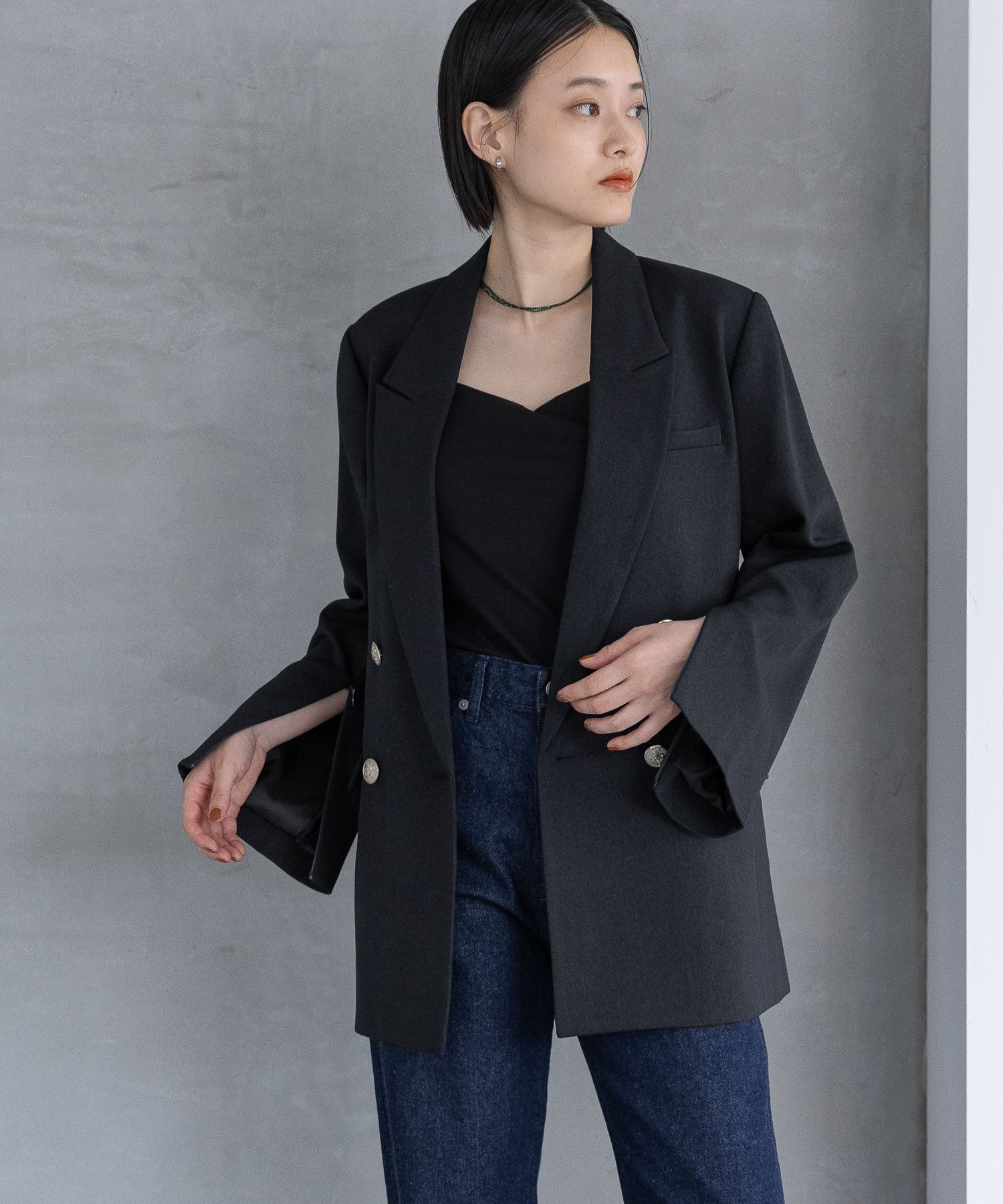 A part by 「Ｗライクテーラードスリットジャケット」|その他|ネイビー