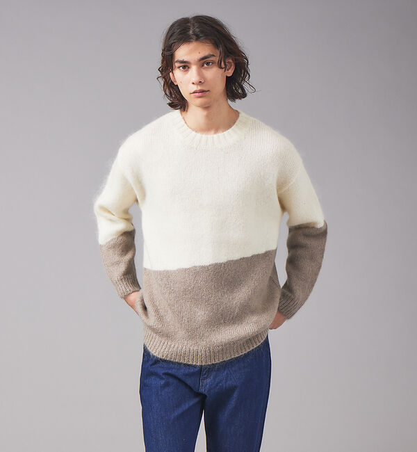 ABAHOUSE「【配色】シャギー モヘア  ニット / プルオーバー」|ニット・セーター|オフホワイト