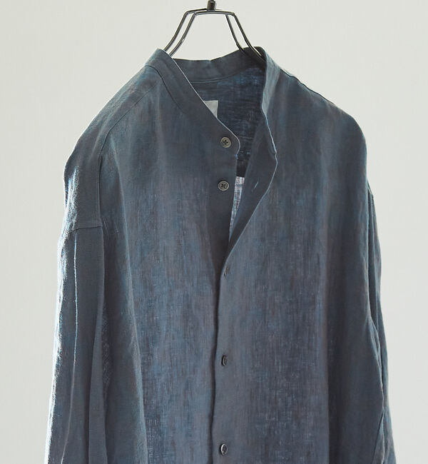 ABAHOUSE「【LUXE Linen Solaro】バンドカラー リネンシャツ」|シャツ・ブラウス|ブルー