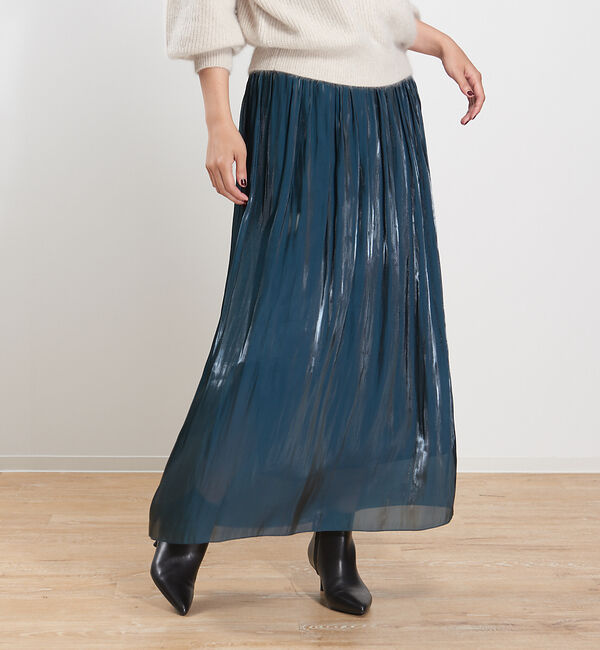 Rouge vif「サテンギャザーロングスカート」|スカート|ダークグリーン