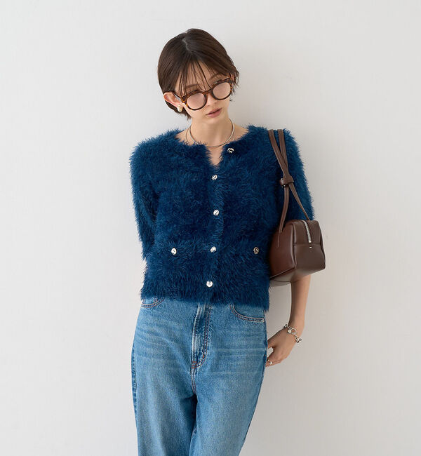 Rouge vif「【一部店舗限定】ハーフスリーブシャギーニットカーディガン」|ニット・セーター|