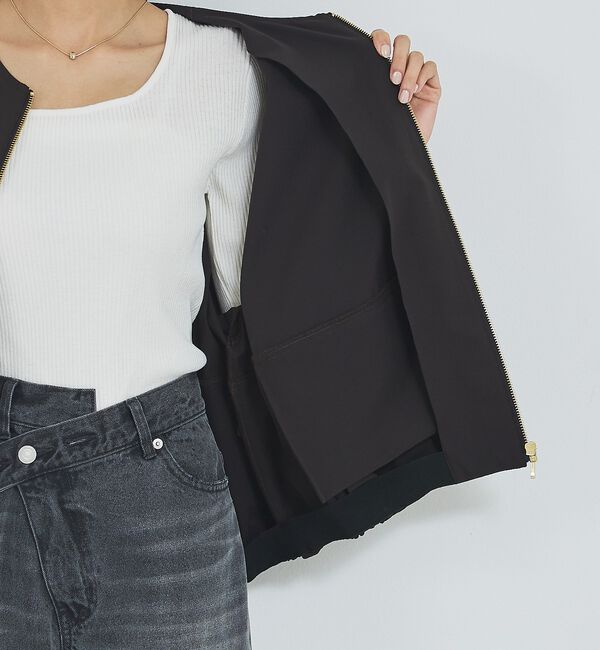 abahouse mavie「【撥水加工】ノーカラーショートブルゾン/春服/ライトアウター/長袖/きれいめ」|ブルゾン・スタジャン|