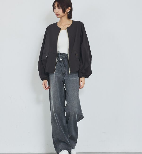 abahouse mavie「【撥水加工】ノーカラーショートブルゾン/春服/ライトアウター/長袖/きれいめ」|ブルゾン・スタジャン|