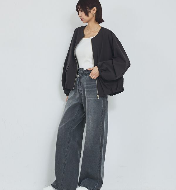 abahouse mavie「【撥水加工】ノーカラーショートブルゾン/春服/ライトアウター/長袖/きれいめ」|ブルゾン・スタジャン|