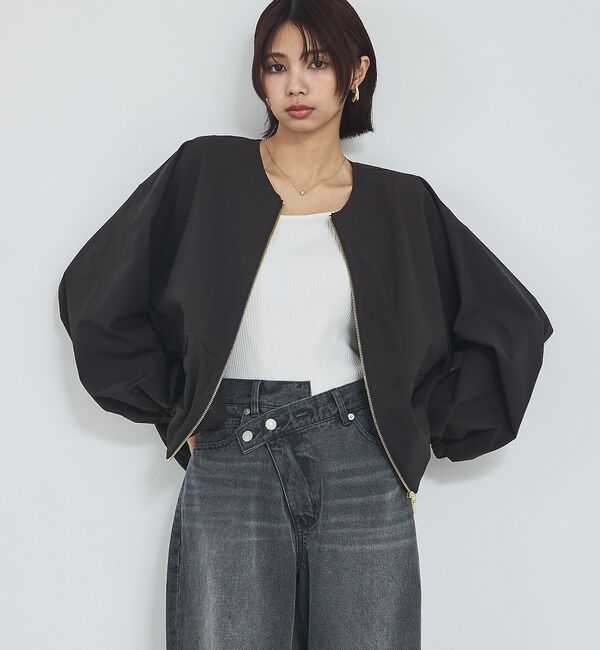 abahouse mavie「【撥水加工】ノーカラーショートブルゾン/春服/ライトアウター/長袖/きれいめ」|ブルゾン・スタジャン|