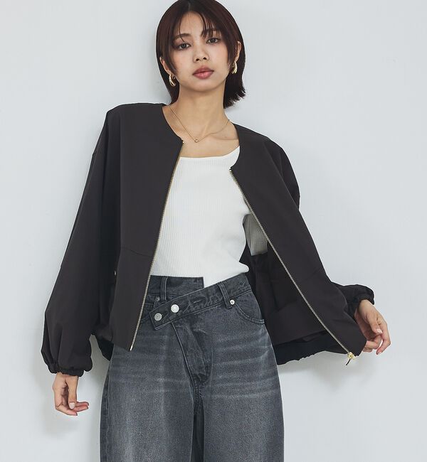 abahouse mavie「【撥水加工】ノーカラーショートブルゾン/春服/ライトアウター/長袖/きれいめ」|ブルゾン・スタジャン|