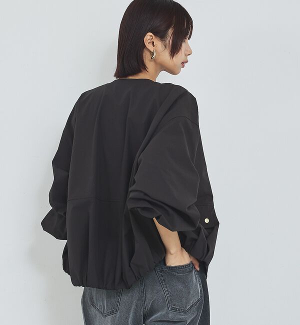 abahouse mavie「【撥水加工】ノーカラーショートブルゾン/春服/ライトアウター/長袖/きれいめ」|ブルゾン・スタジャン|