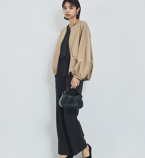 abahouse mavie「【撥水加工】ノーカラーショートブルゾン/春服/ライトアウター/長袖/きれいめ」|ブルゾン・スタジャン|