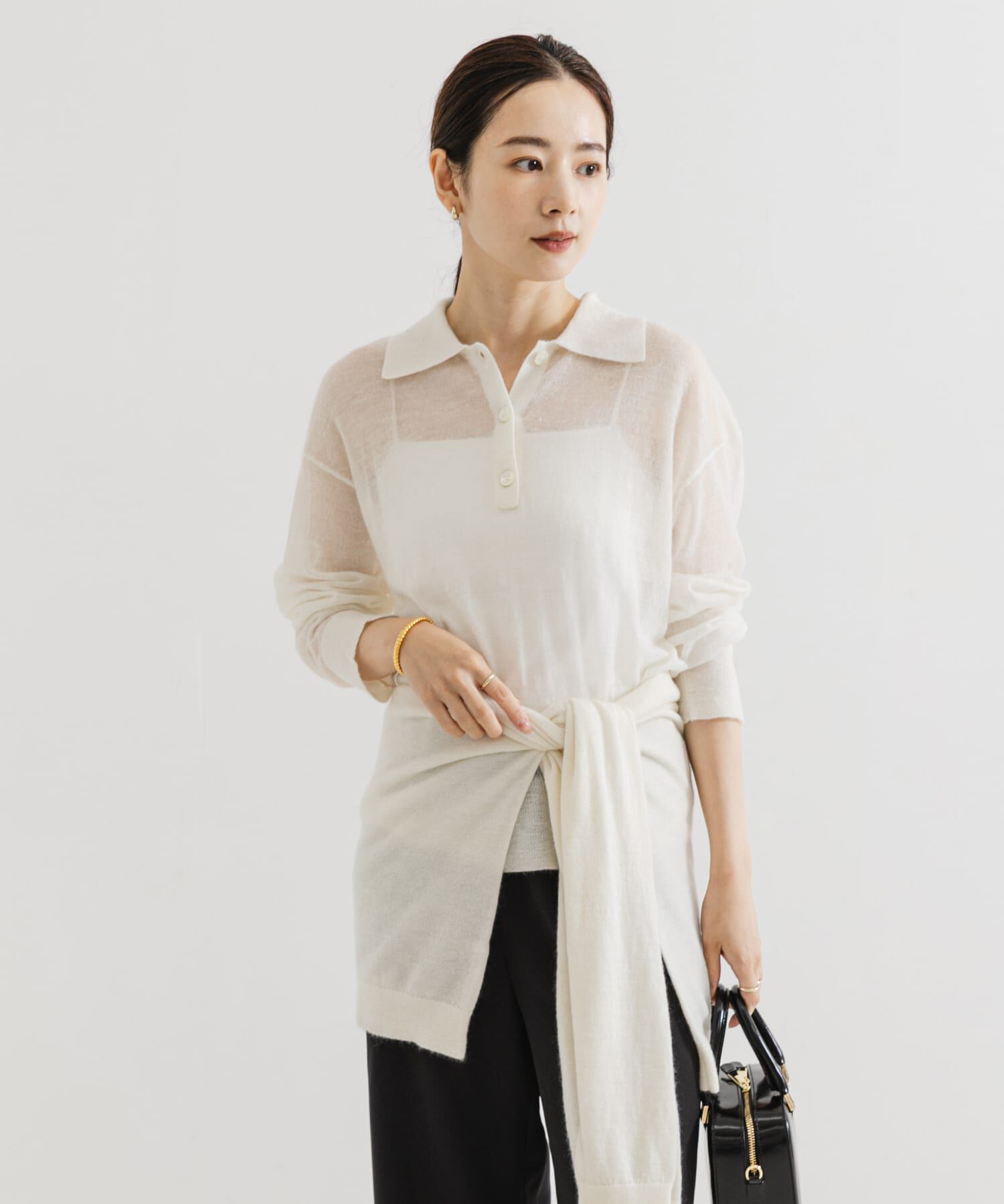 URBAN RESEARCH「ヘアリーポロ衿付きニット」|ニット・セーター|オフホワイト