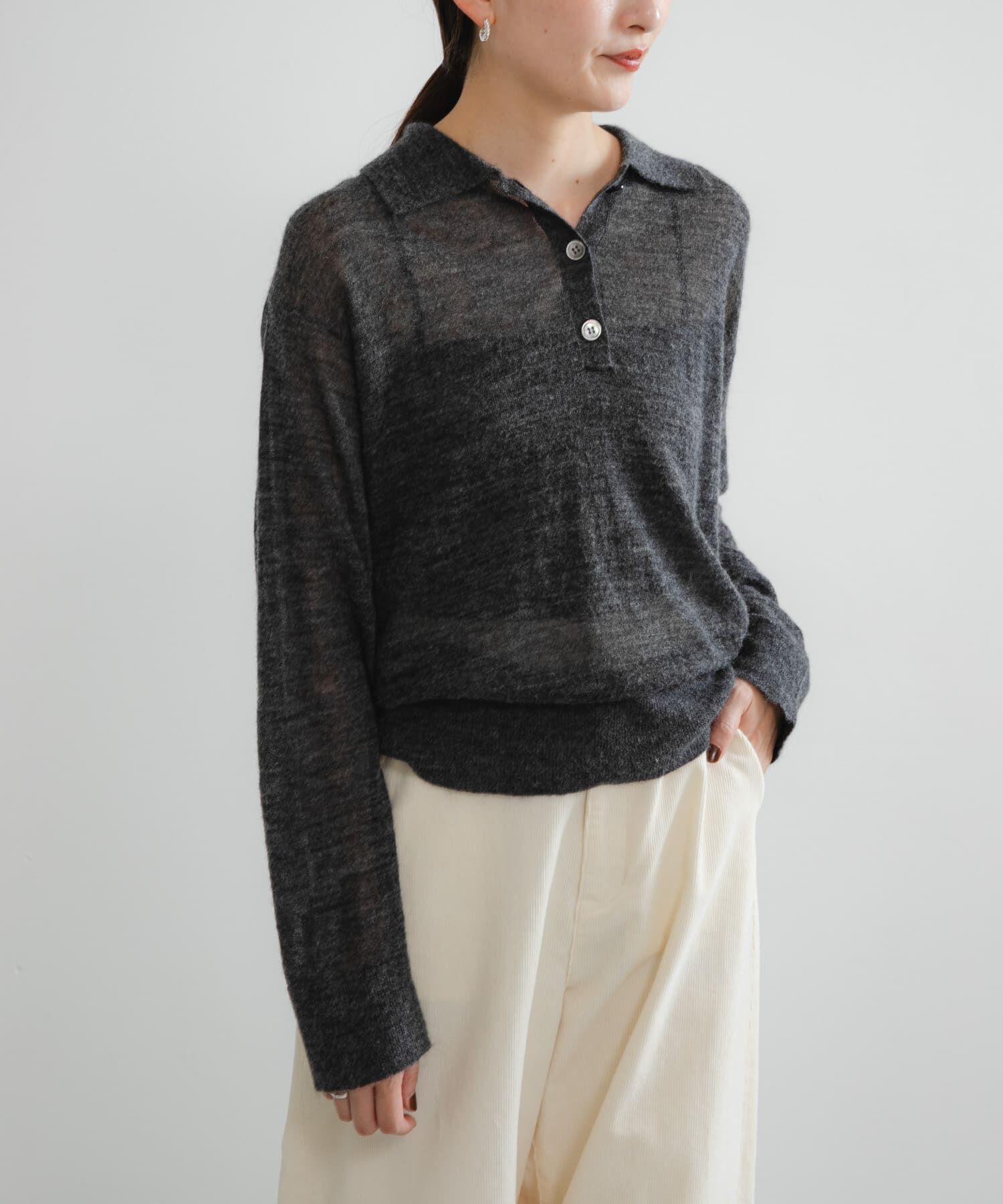 URBAN RESEARCH「ヘアリーポロ衿付きニット」|ニット・セーター|チャコールグレー