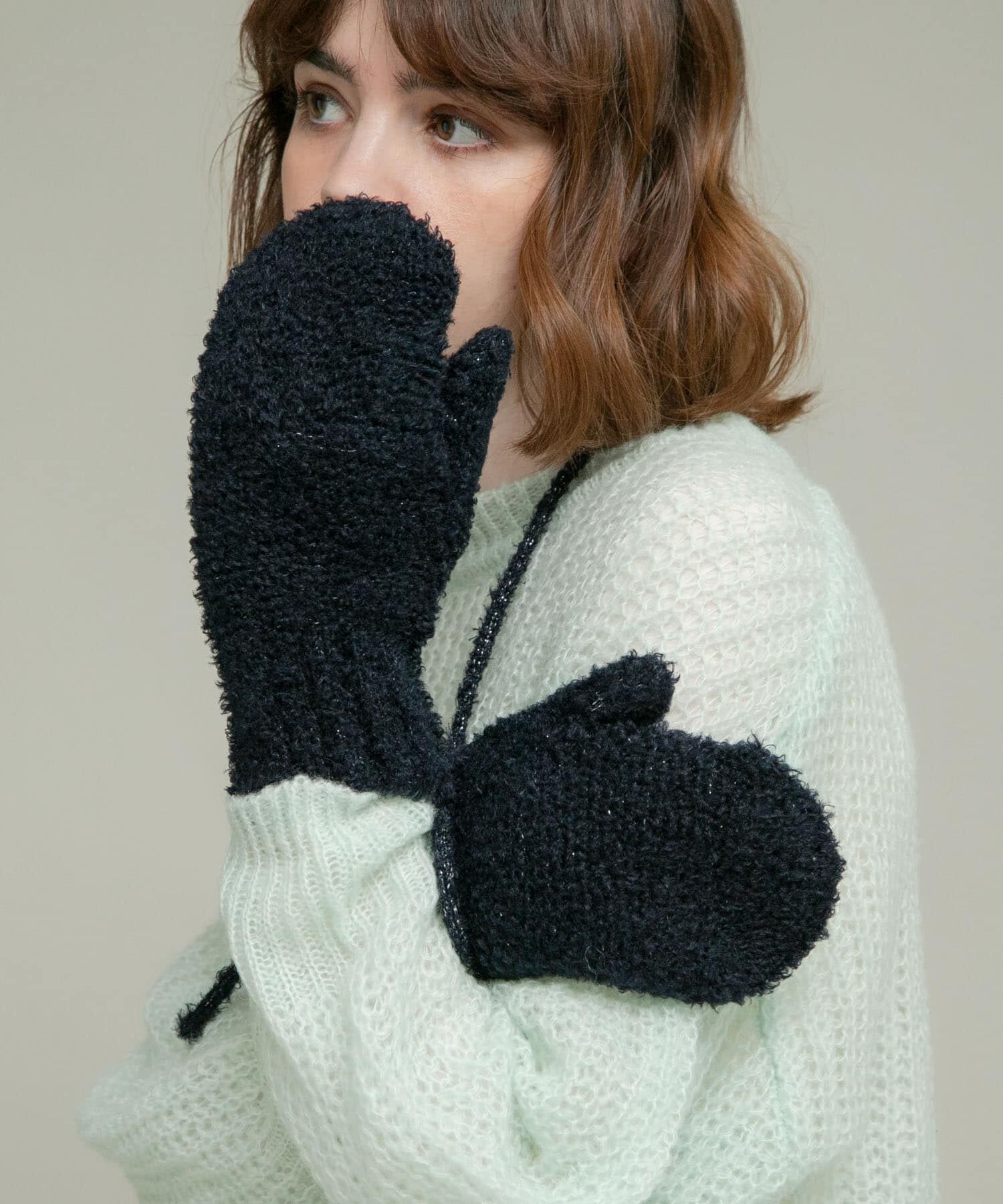 Sonny Label 「ラメブークレーニットミトン」|手袋|ネイビー