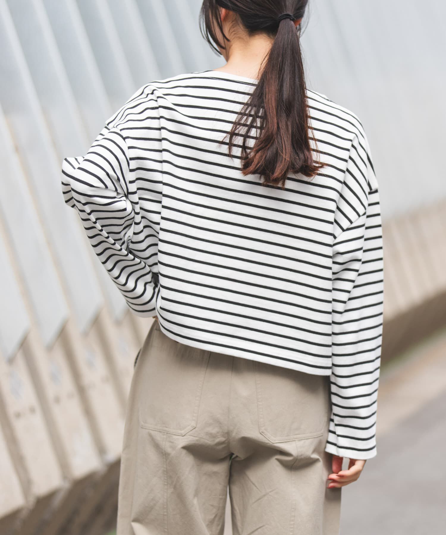 URBAN RESEARCH DOORS「FORK&SPOON　クロップドボートネックボーダー」|Tシャツ・カットソー|