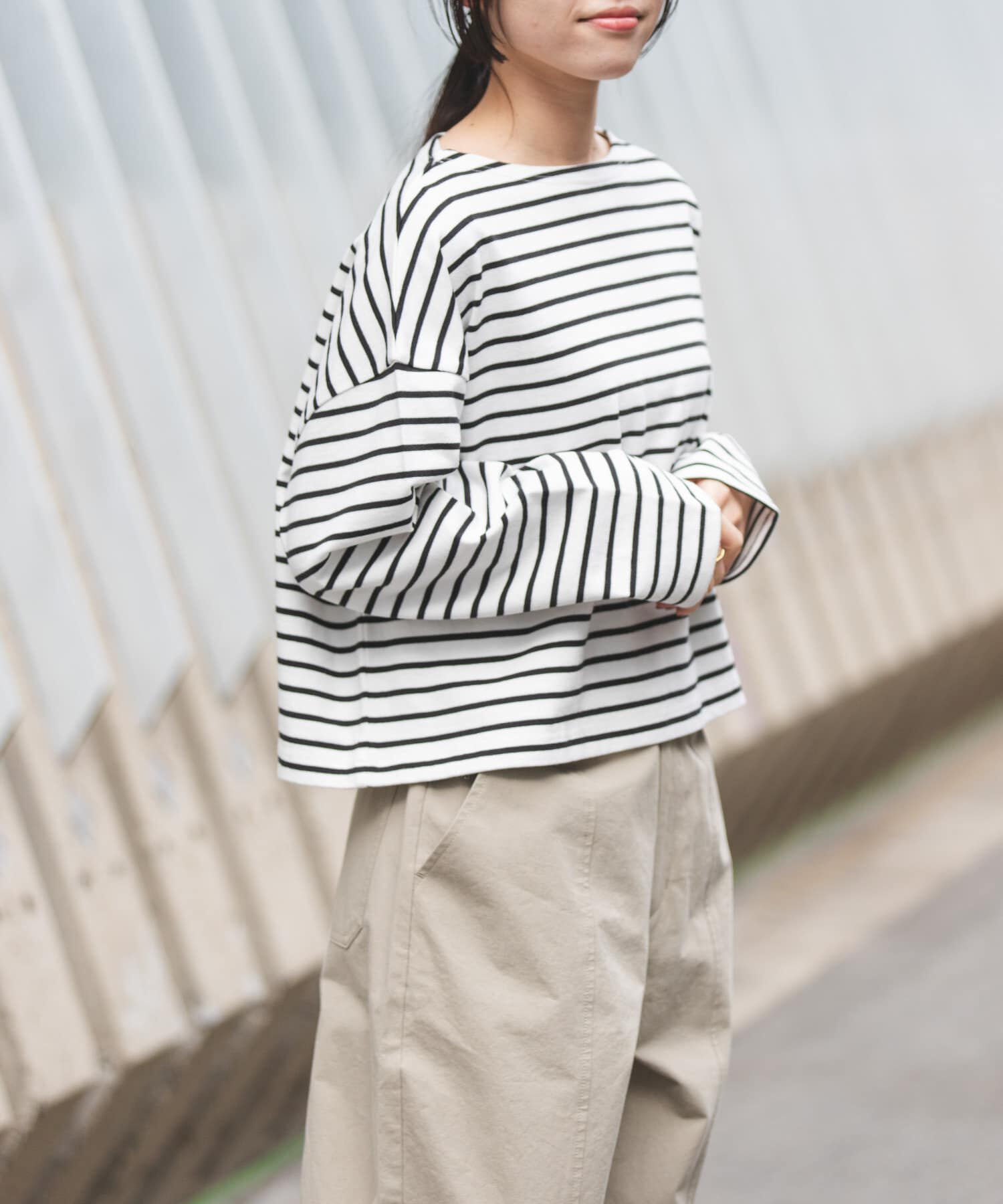 URBAN RESEARCH DOORS「FORK&SPOON　クロップドボートネックボーダー」|Tシャツ・カットソー|