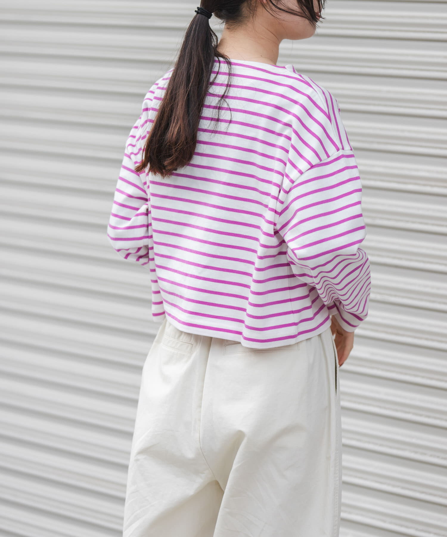 URBAN RESEARCH DOORS「FORK&SPOON　クロップドボートネックボーダー」|Tシャツ・カットソー|