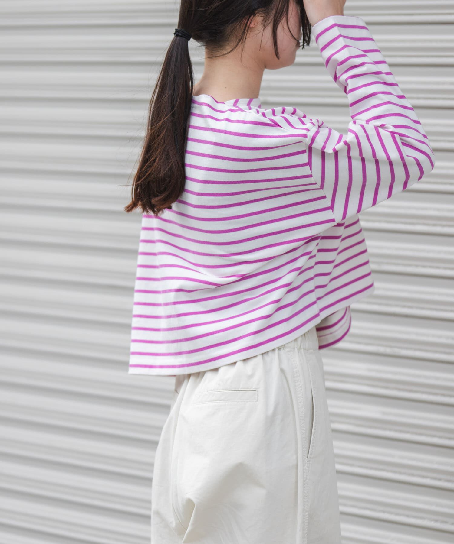 URBAN RESEARCH DOORS「FORK&SPOON　クロップドボートネックボーダー」|Tシャツ・カットソー|