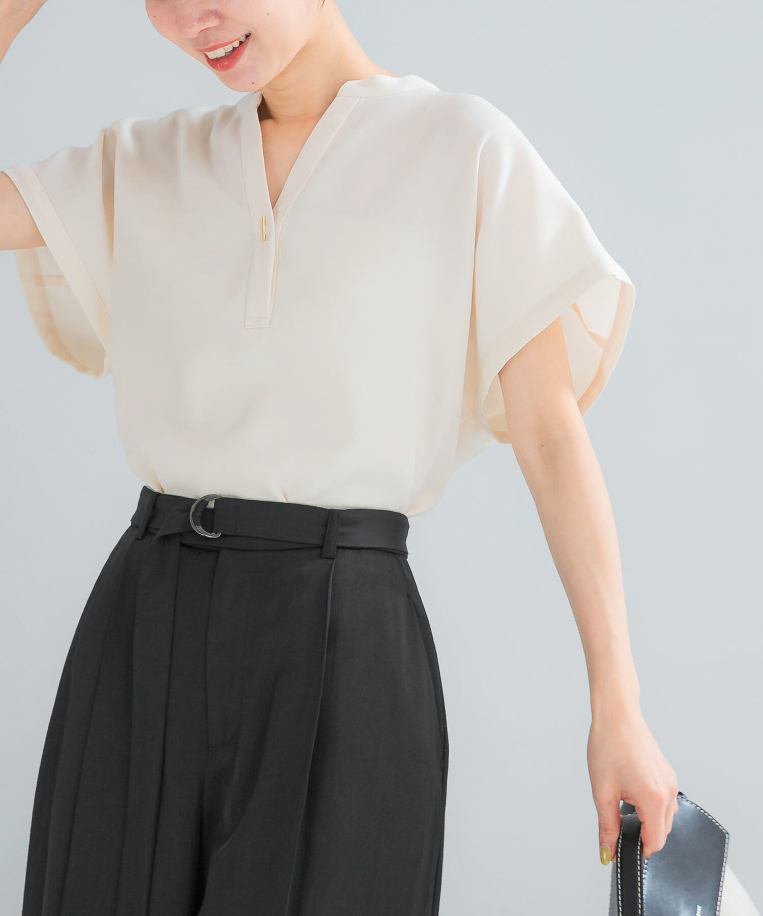 URBAN RESEARCH ROSSO「『セットアップ対応』 UVカット/接触冷感 バンドカラー プルオーバー」|シャツ・ブラウス|オフホワイト