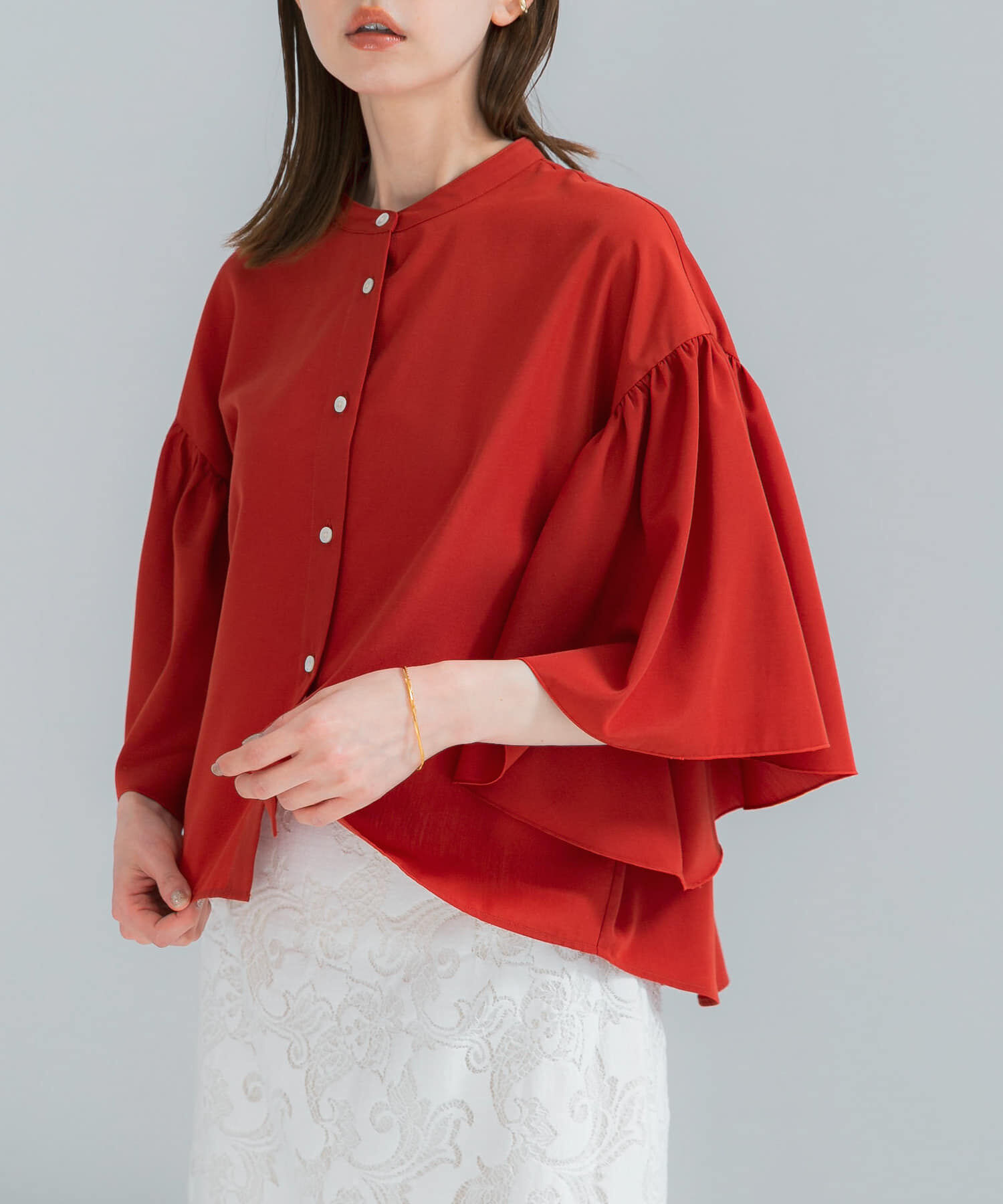 URBAN RESEARCH ROSSO「UVカットウォッシャブルリネン混ブラウス」|シャツ・ブラウス|レッド