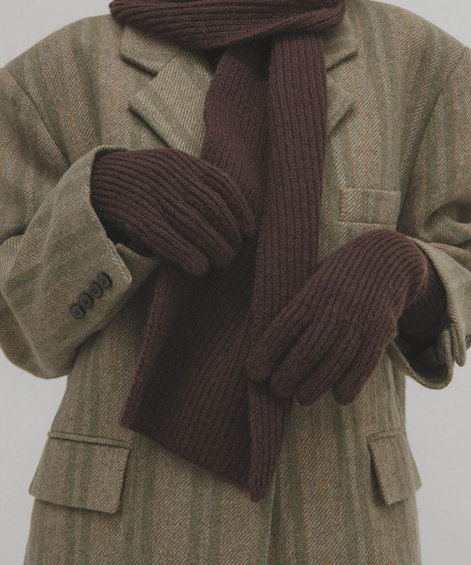  「リブニットグローブ」|手袋|ブラウン