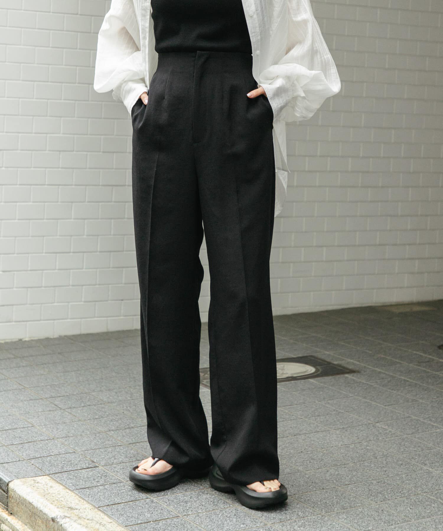 SENSE OF PLACE by URBAN RESEARCH「『UR TECH DRYLUXE』リネンライクワイドパンツ」|その他|ブラック