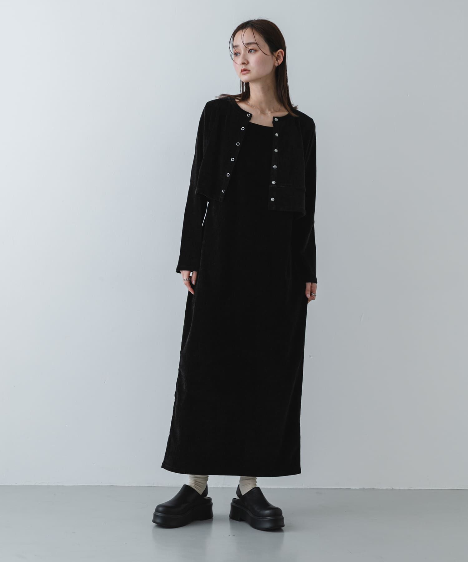 SENSE OF PLACE by URBAN RESEARCH「2Pベロアアンサンブルワンピース」|ワンピース|ブラック