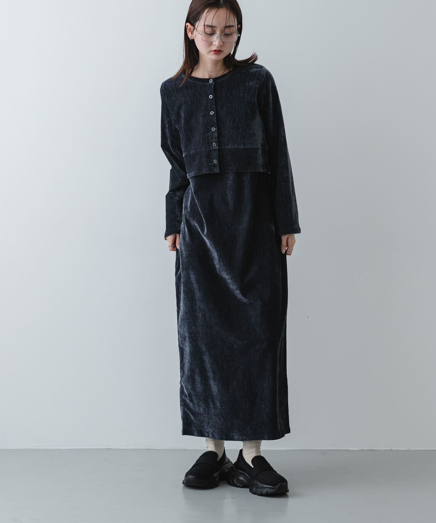SENSE OF PLACE by URBAN RESEARCH「2Pベロアアンサンブルワンピース」|ワンピース|ネイビー