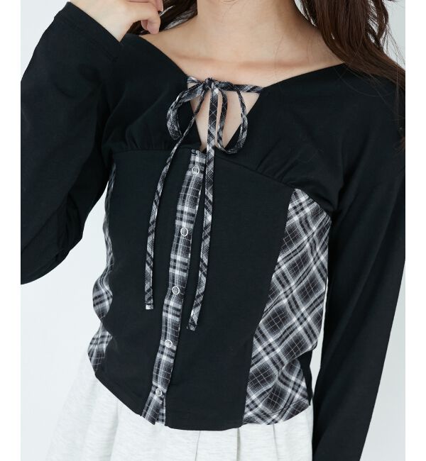  「バイカラーチェックトップス」|Tシャツ・カットソー|