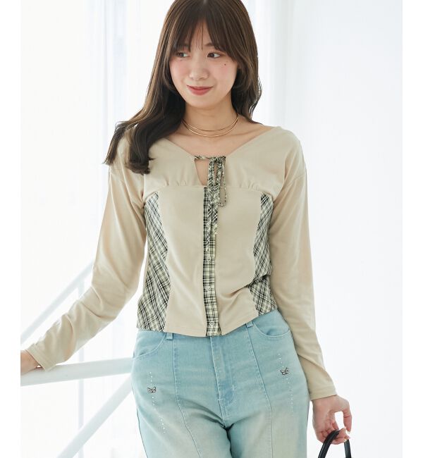  「バイカラーチェックトップス」|Tシャツ・カットソー|