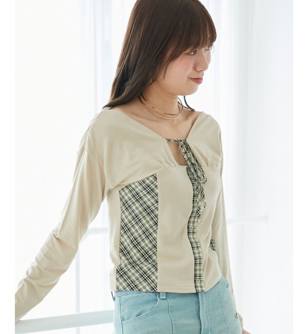  「バイカラーチェックトップス」|Tシャツ・カットソー|