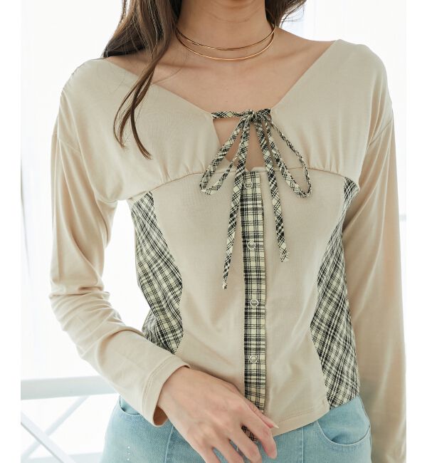  「バイカラーチェックトップス」|Tシャツ・カットソー|