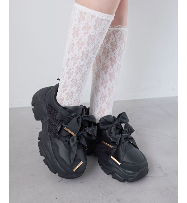  「ダブルリボン厚底スニーカー」|スニーカー|