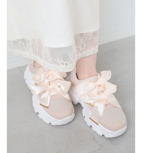  「ダブルリボン厚底スニーカー」|スニーカー|