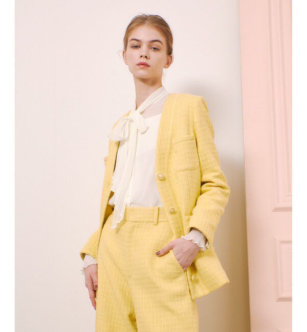 LOULOU WILLOUGHBY「【LOULOU WILLOUGHBY】スラブツイードロングジャケット」|その他|イエロー