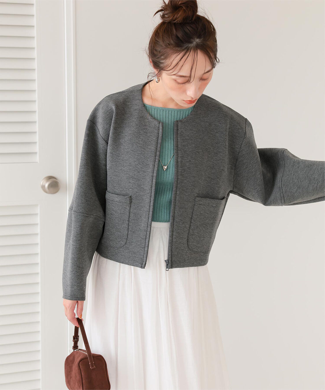 titivate「コクーンスリーブブルゾン」|ブルゾン・スタジャン|チャコール