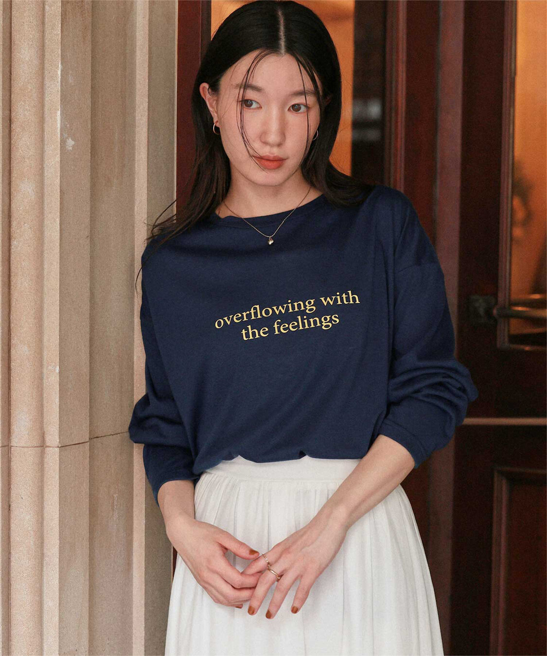 titivate「文字プリントシアーロングTシャツ」|Tシャツ・カットソー|ネイビー