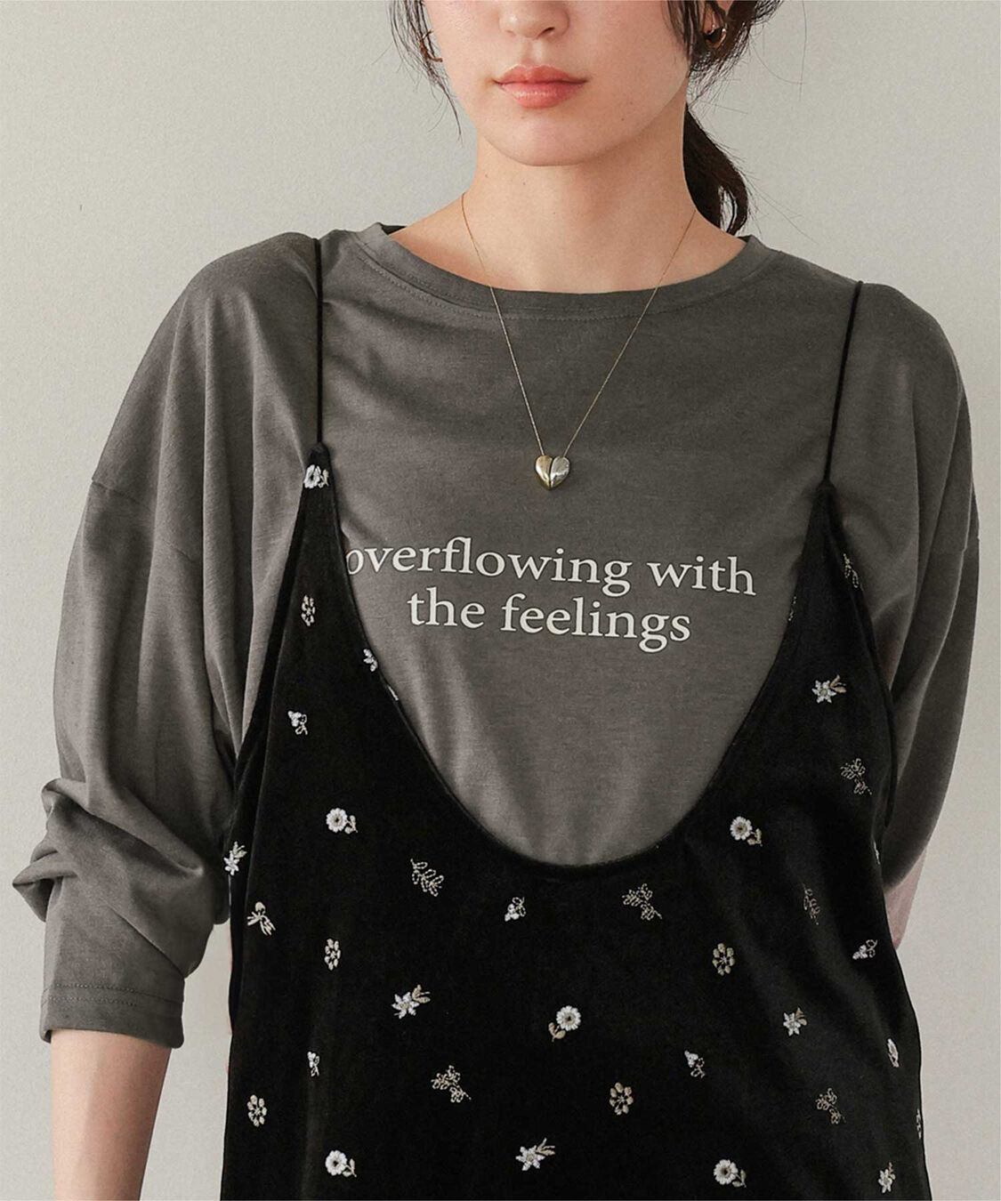 titivate「文字プリントシアーロングTシャツ」|Tシャツ・カットソー|チャコール