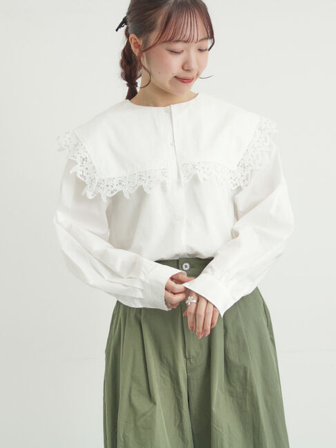 Samansa Mos2「ビッグスクエア襟ブラウス」|シャツ・ブラウス|オフホワイト