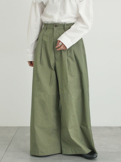 Samansa Mos2「綿ナイロンワイドパンツ」|その他|カーキ