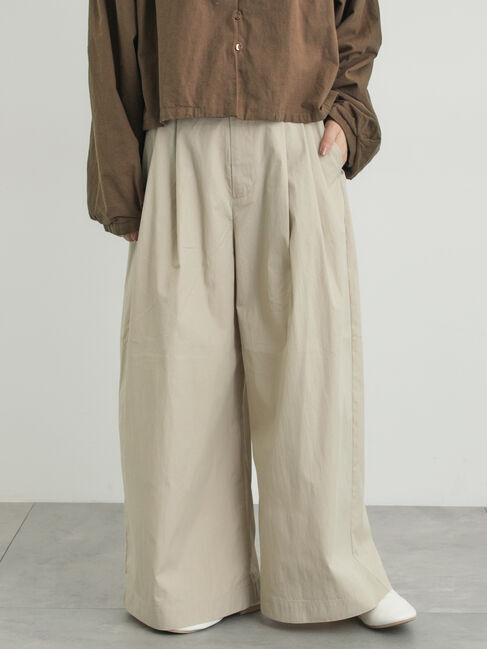 Samansa Mos2「綿ナイロンワイドパンツ」|その他|ベージュ