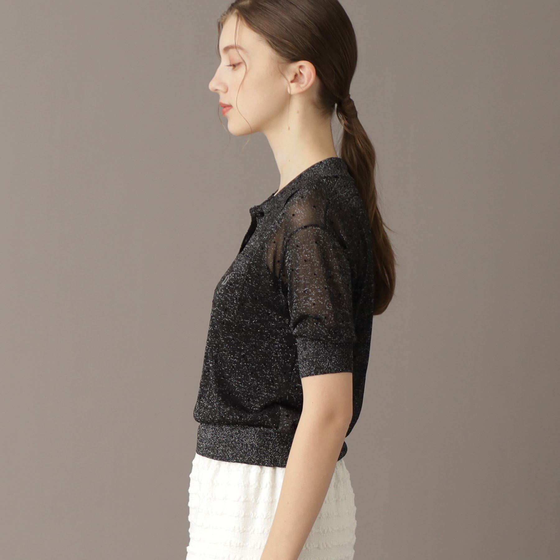 DRESSTERIOR「【大人百花春号掲載 モデル美香さん着用】ドットシアーポロニット」|ポロシャツ|