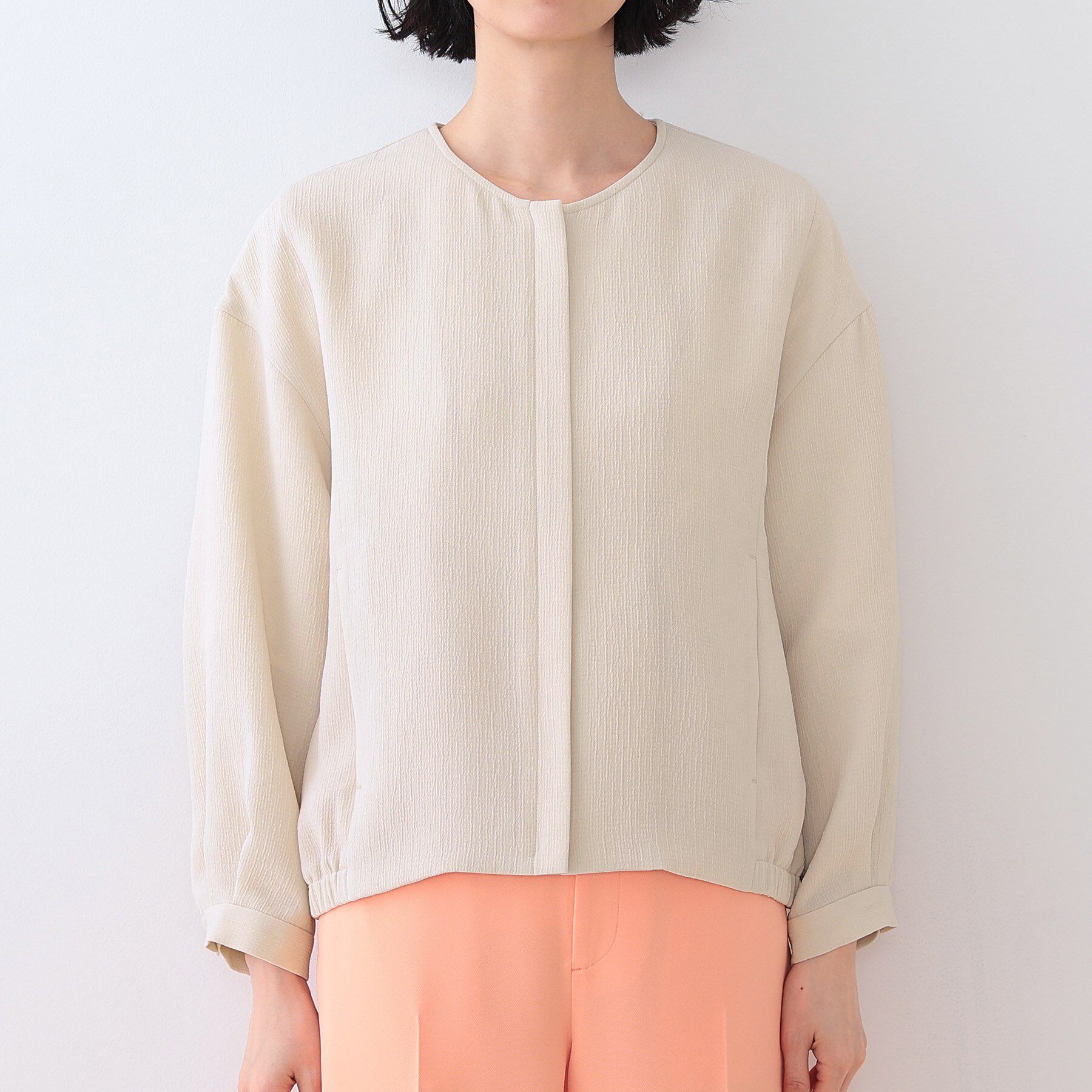 INDIVI「【洗える】凹凸素材シンプルブルゾン」|ブルゾン・スタジャン|