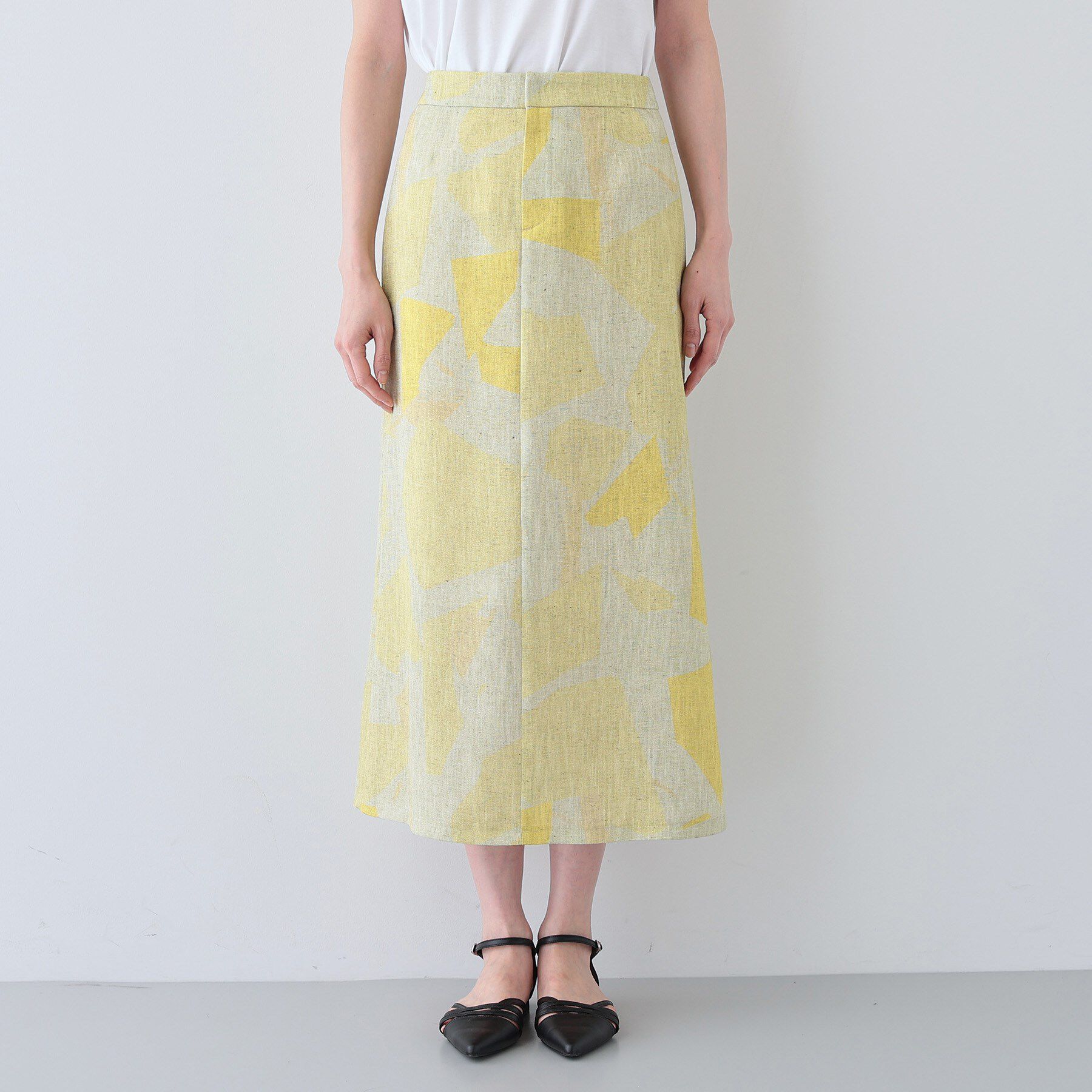 INDIVI「【洗える】リネンライク ブロッキングプリントスカート」|スカート|