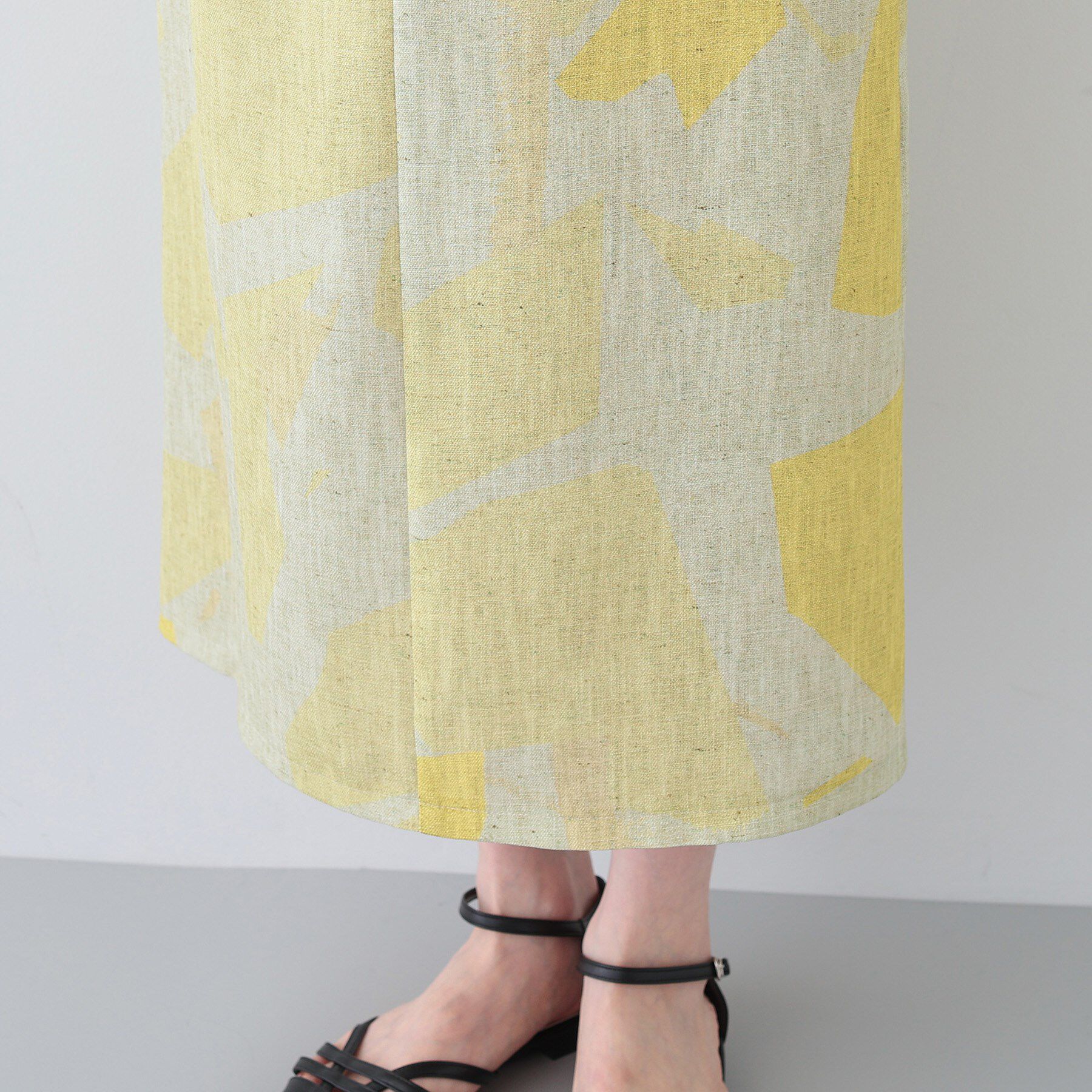 INDIVI「【洗える】リネンライク ブロッキングプリントスカート」|スカート|