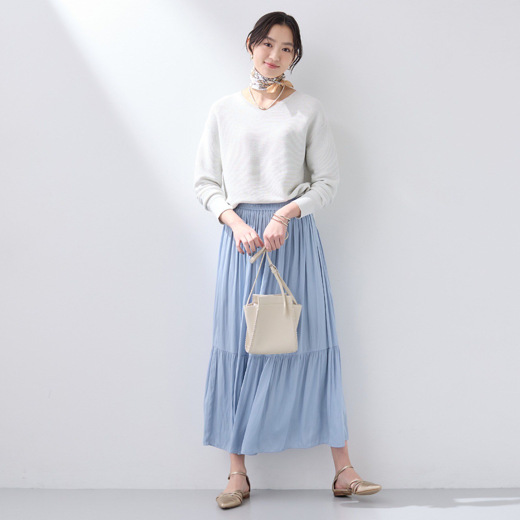 INDIVI「【洗える／丈調整可能】ギャザーフレアスカート」|スカート|