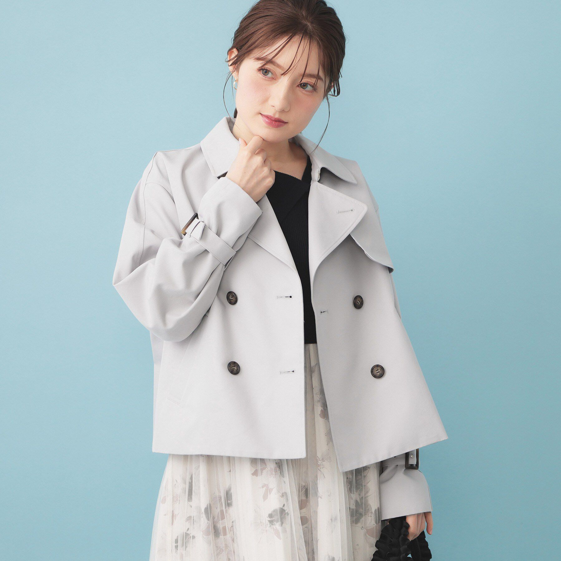 index「キャンディスリーブショートトレンチコート【洗濯機OK/撥水/防花粉】《5col》」|トレンチコート|サックスブルー(89