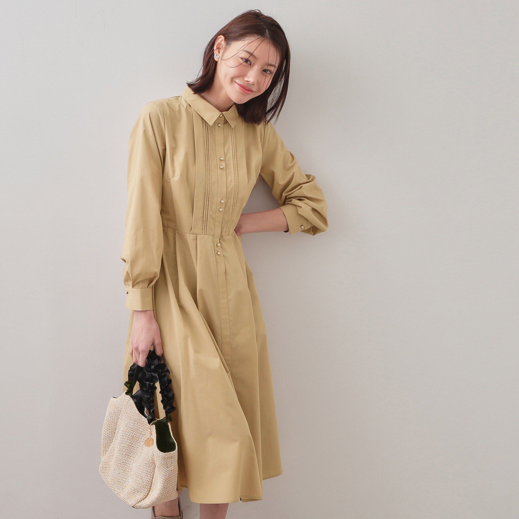 index「ベルト付きタックシャツワンピース【洗濯機OK・イージーアイロン】」|ワンピース|
