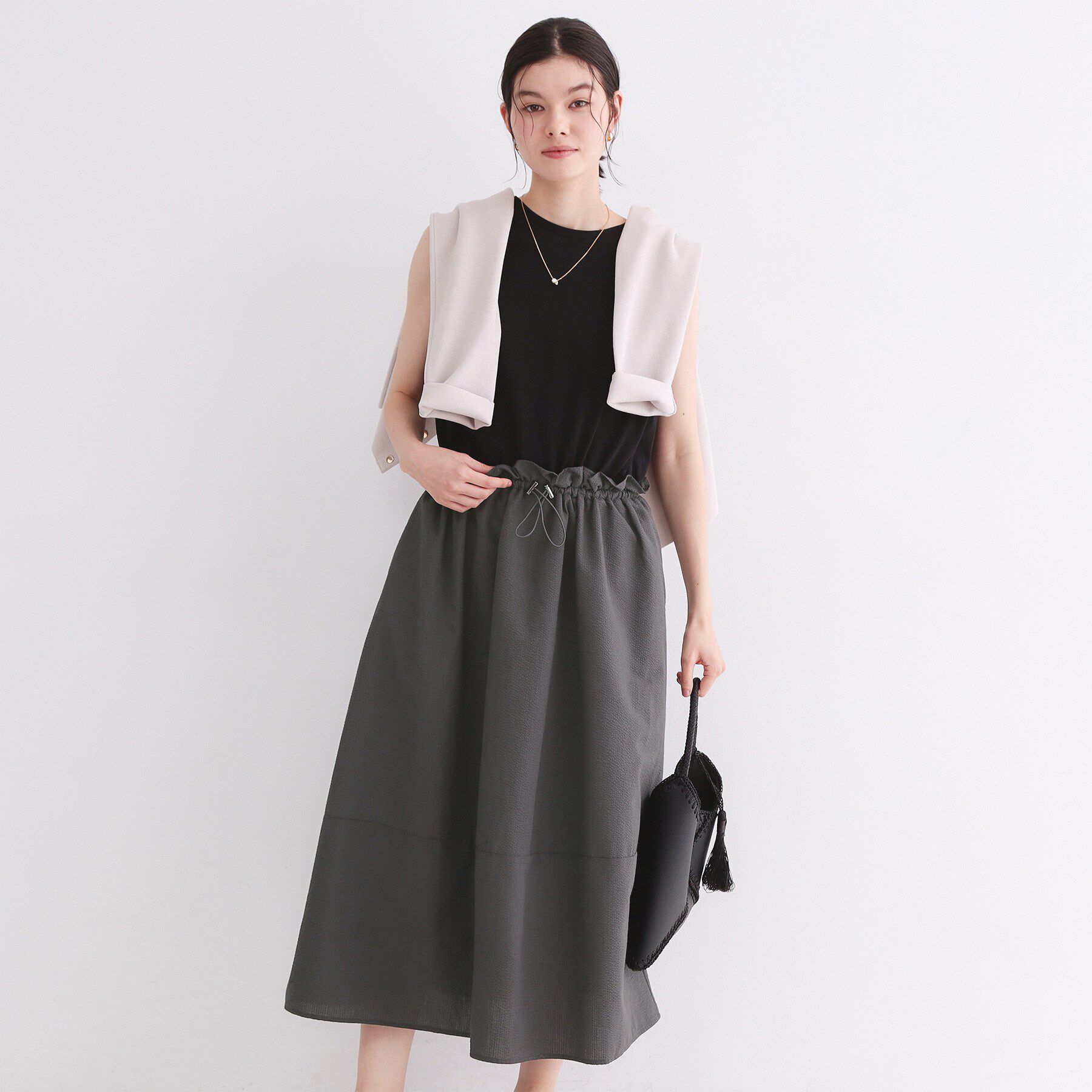 OPAQUE.CLIP「配色サッカードッキングワンピース【洗濯機洗い可】」|ワンピース|