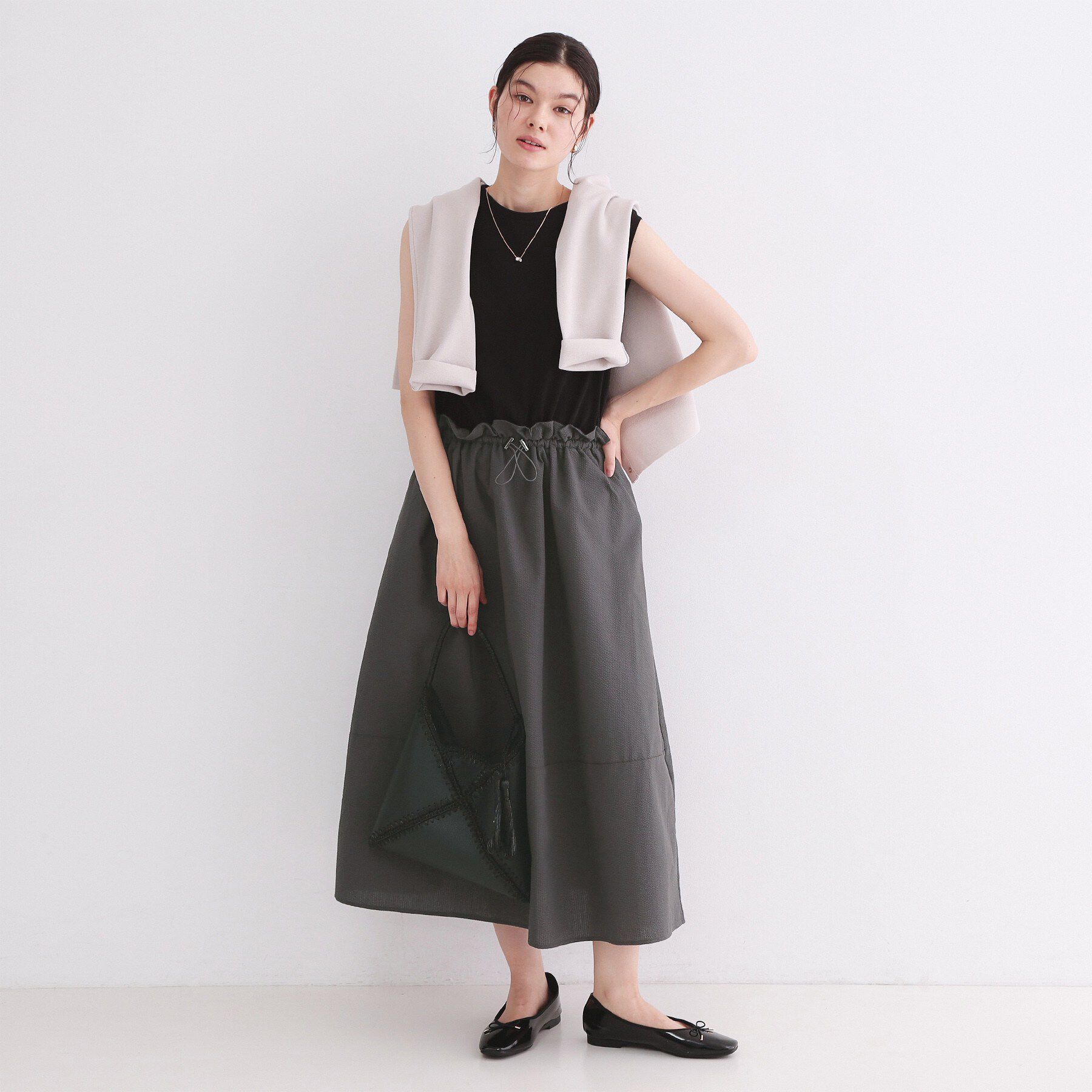 OPAQUE.CLIP「配色サッカードッキングワンピース【洗濯機洗い可】」|ワンピース|